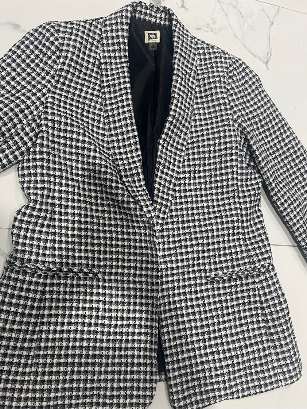 Anne Klein Black and White Houndstooth Blazer Jacket - Picture 4 of 5